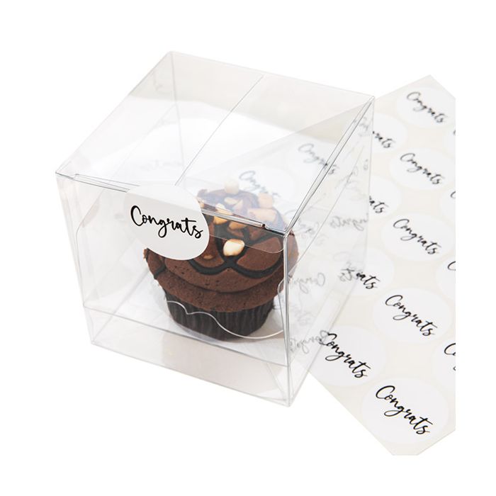 Klistermärken Runda grattis (vit med svart text) 3,8 cm (1 ark) [LS1HWC]