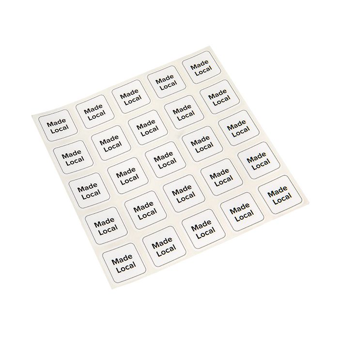 Klistermärken Square Made Local (vit med svart text) 2,5 cm (1 ark) [LS1ML]