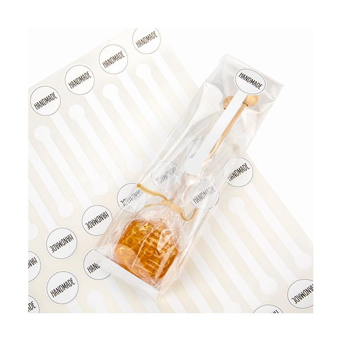 Klistermärken Lollipop Shape Handgjord (vit med svart text) 2,5x10,2 cm (1 ark) [LSLHAND]