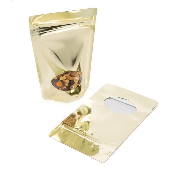 Stand Up Pouches Gold with oval Window 13x7x20.5cm | 113 grams