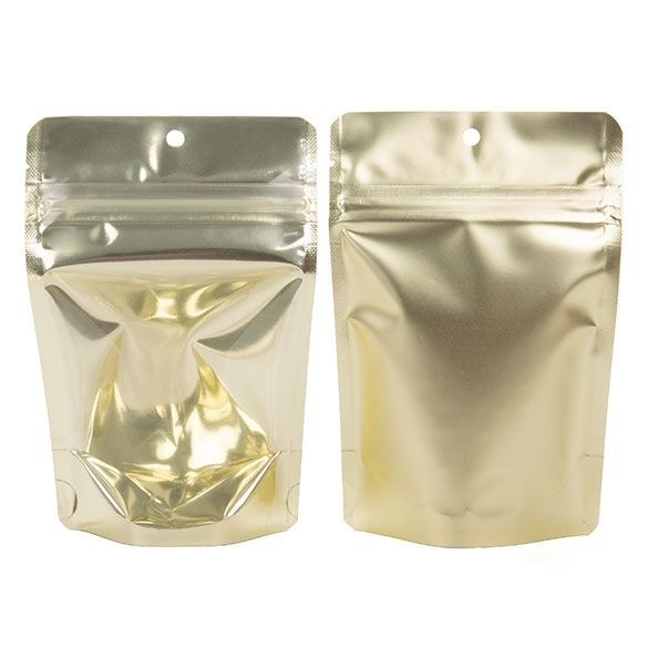 Stå upp påsar Transparent/Mat Guld 10,2x6x15,2cm | 57 gram (100 st) [ZBGMG2]