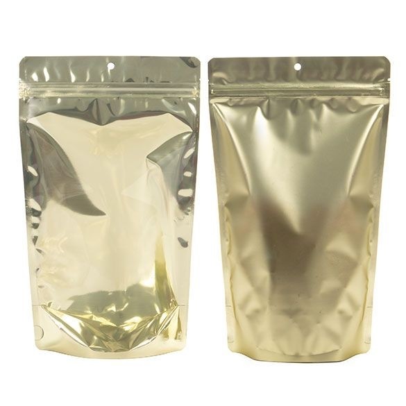 Stå upp påsar Transparent/Mat Guld 17,1x8,9x28,6cm | 340 gram (100 st) [ZBGMG4]