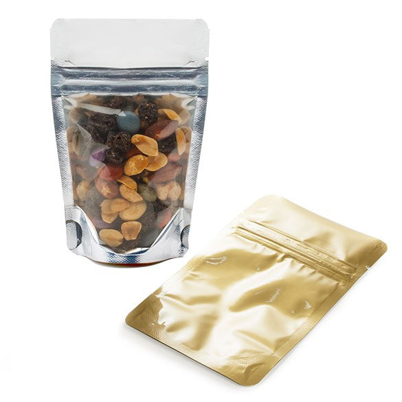 Stå upp påsar Transparent/Guld 8x5x13cm | 28 gram (100 st) [ZBGG1]