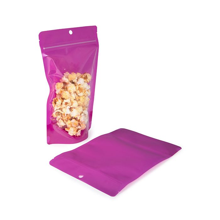 Stå upp påsar Neon Lila 14.9x8.9x23.2 cm med hängande hål (100 st) [ZBGN7PR]