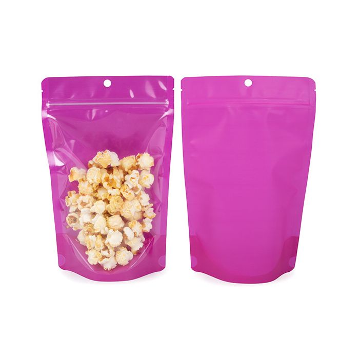 Stå upp påsar Neon Lila 14.9x8.9x23.2 cm med hängande hål (100 st) [ZBGN7PR]