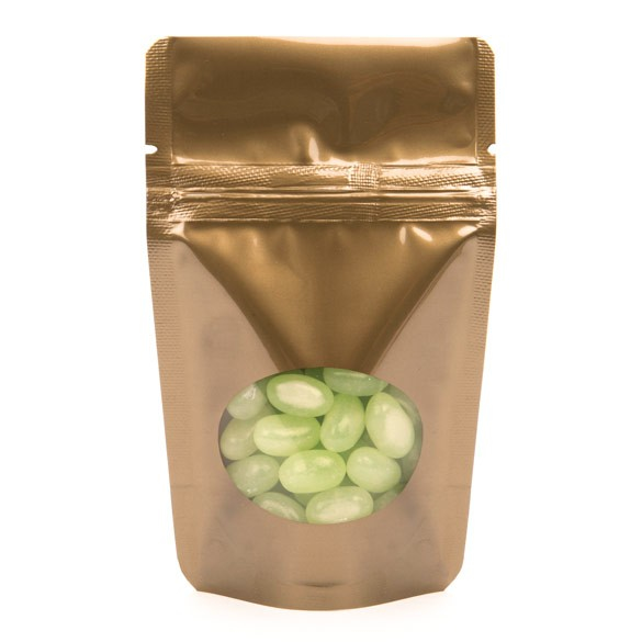 Stå upp påsar Brons med oval Fönster 8x5x13cm | 28 gram (100 st) [ZBGO1BZ]