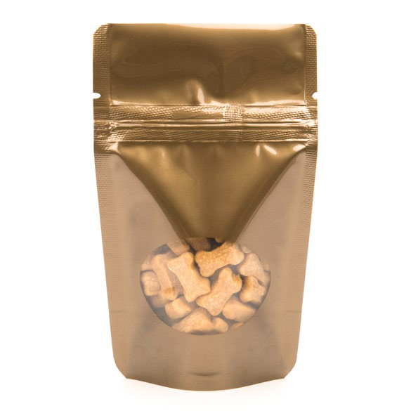 Stå upp påsar Brons med oval Fönster 8x5x13cm | 28 gram (100 st) [ZBGO1BZ]