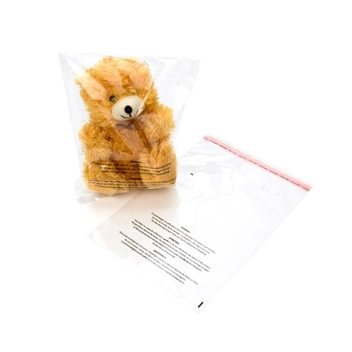 Plastpåsar med Kvävningsvarning 15,2x22,9cm Transparent med Tejpremsa (100 st) [PFW169]