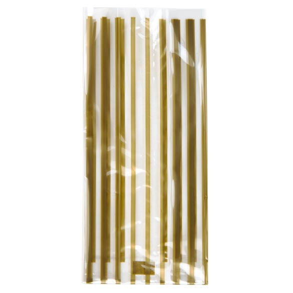 Tryckta Påsar Rand Guld 8,9x5,1x19,1cm med Sidoinvik (100 st) [G3VSG]