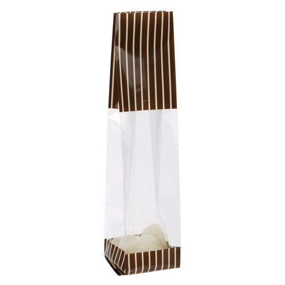 Tryckta Påsar Brun med Kräm Ränder 5,1x4,8x24,1cm med Sidoinvik (100 st) [G1BNC]