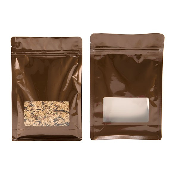 Stå upp påsar Brons med Fönster 12,7x4,4x16,5cm (100 st) [SQMS3BZ]