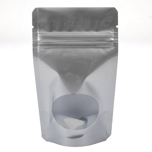Stå upp påsar Silver med oval Fönster 8x5x13cm | 28 gram (100 st) [ZBGO1S]