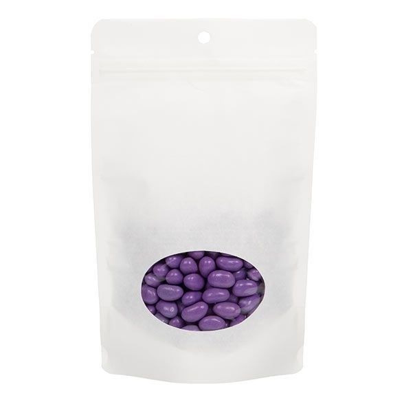 Stå upp påsar White Kraft Komposterbar 13x7.9x20.6cm med ovalt fönster | 113 gram (100 st) [ZBGEO3W]