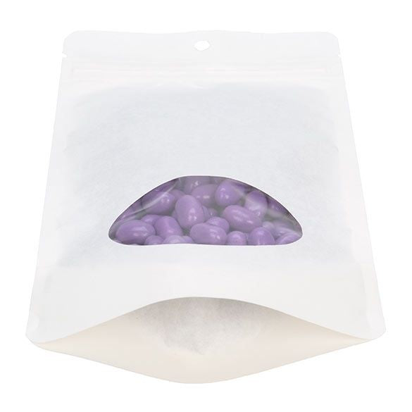 Stå upp påsar White Kraft Komposterbar 13x7.9x20.6cm med ovalt fönster | 113 gram (100 st) [ZBGEO3W]