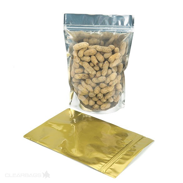 Stå upp påsar Transparent/Guld 17,8x9,8x25,2cm | 283 gram (100 st) [ZBGG69]