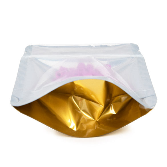 Stå upp påsar Transparent/Guld 8x5x13cm | 28 gram (100 st) [ZBGG1]