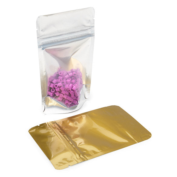 Stå upp påsar Transparent/Guld 8x5x13cm | 28 gram (100 st) [ZBGG1]