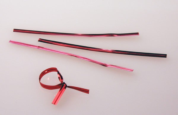 Säcktråd remsor 10,2x0,4cm Röd Metallisk Plast (1000 st) [TT4MR]