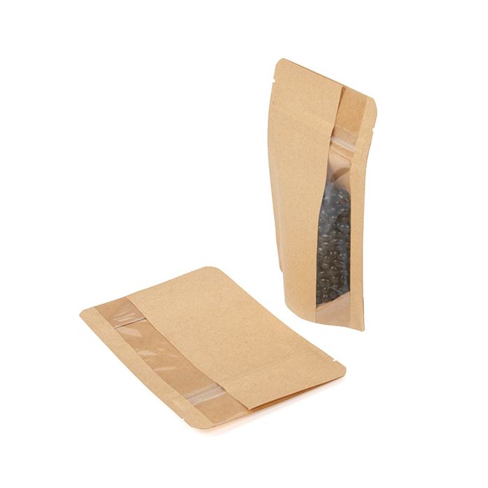 Stå upp påsar w/ Vertical Window Kraft 10.2x6x15.2 cm (100 st) [ZBGV2K]