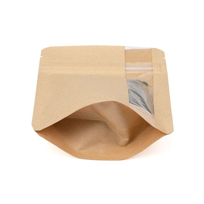 Stå upp påsar w/ Vertical Window Kraft 10.2x6x15.2 cm (100 st) [ZBGV2K]