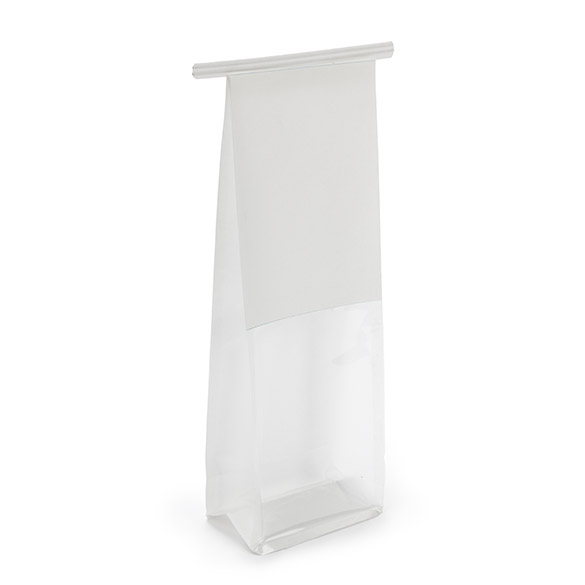 White Box Bottom Tin Tie Gusset Bag 8,9x6,4x25,4cm