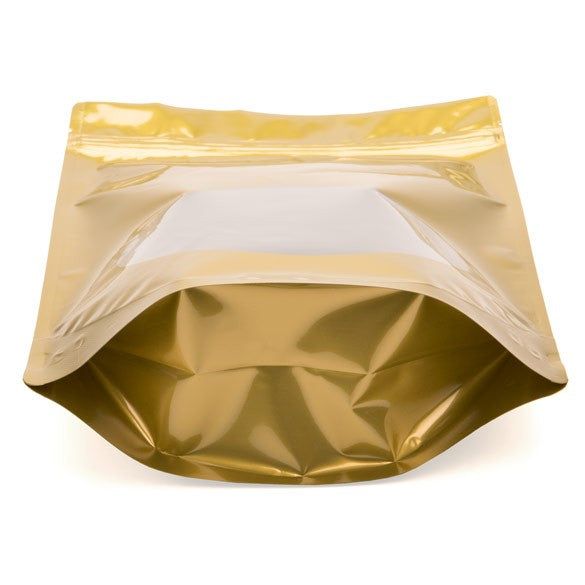 Stå upp påsar Guld med oval Fönster 21x9x29cm | 510 gram (100 st) [ZBGO5G]