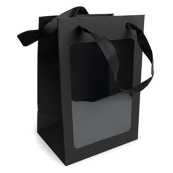 Presentpåsar Svart med Fönster 17,8x12,7x24,9cm (10 st) [GMBW2B]