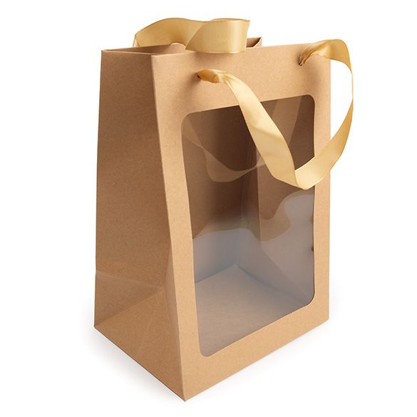 Presentpåsar Kraft med Fönster 17,8x12,7x24,9cm (10 st) [GMBW2K]