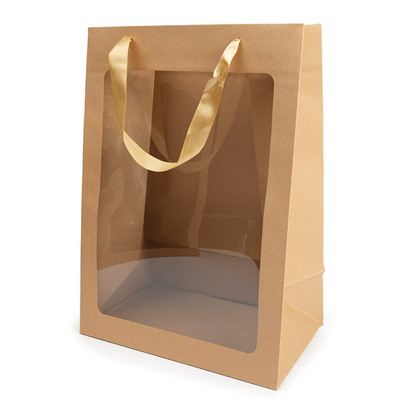 Presentpåsar Kraft med Fönster 24,9x15,2x35,1cm (10 st) [GMBW3K]
