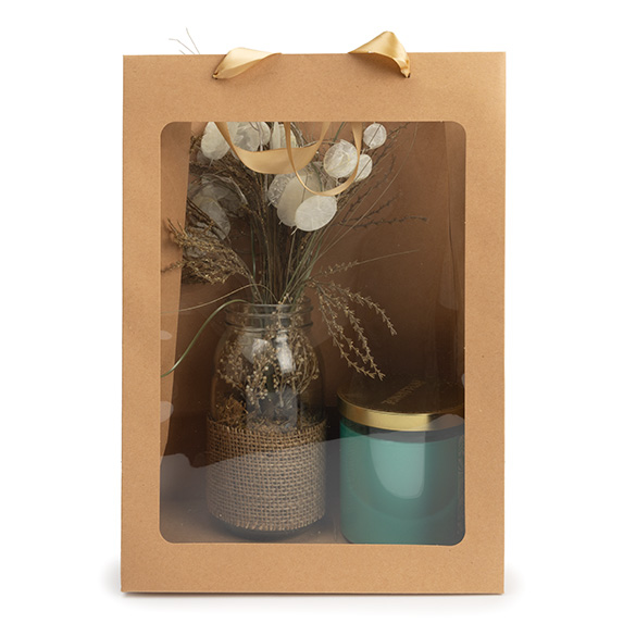 Presentpåsar Kraft med Fönster 24,9x15,2x35,1cm (10 st) [GMBW3K]