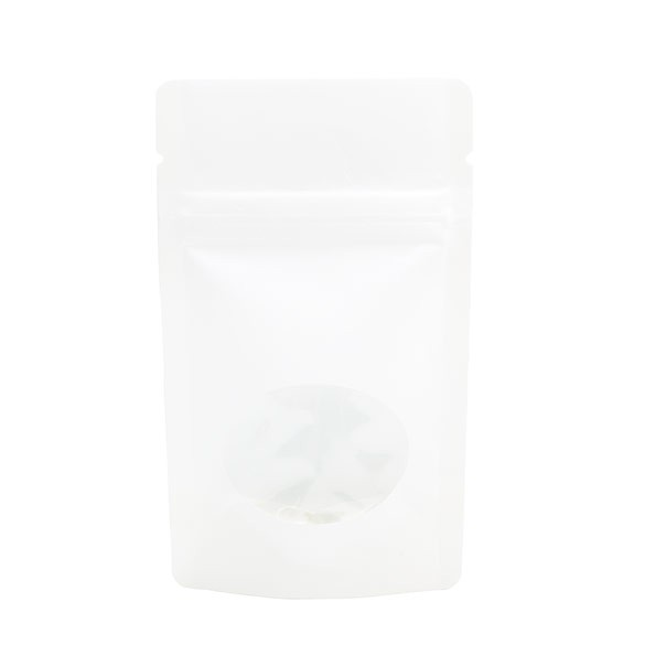 Stå upp påsar Kraft Vit med oval Fönster 7,9x5,1x13cm | 28 gram (100 st) [ZBGO1WK]