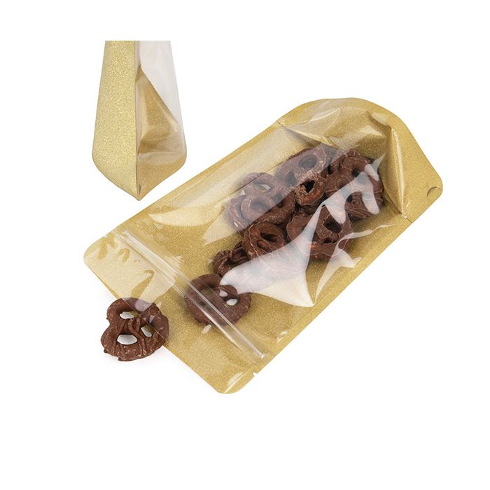 Stå upp påsar Transparent/Glitter guld 13x7,9x20,6 cm (100 st) [ZBG3GLG]