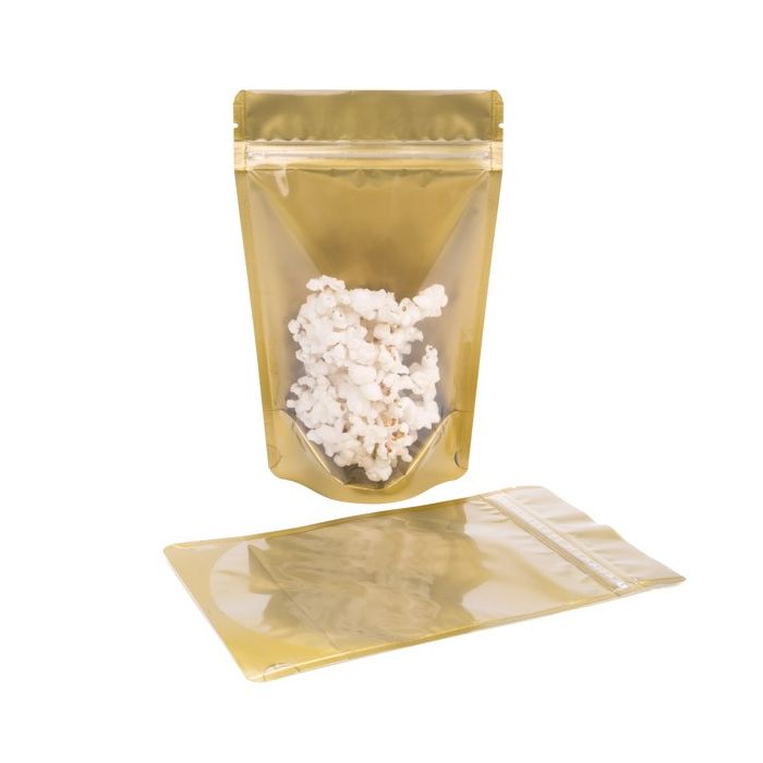 Stå upp påsar Transparent/Guld 13x8x20,5cm | 113 gram (100 st) [ZBGGC3]