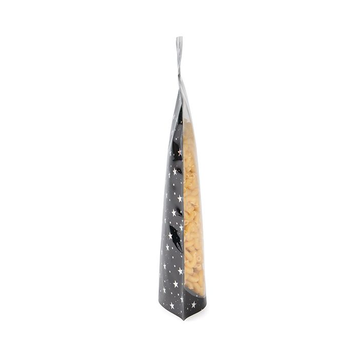 Stå upp påsar Transparant/Svart Holografiska stjärnor 10,8x6x23,8 cm Med upphängningshål (25 St) [ZBGHB1NC]