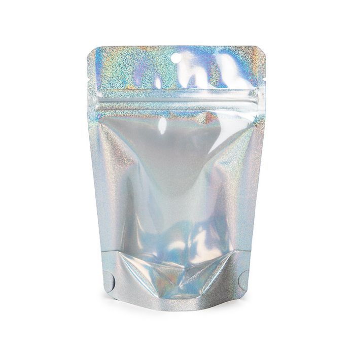Stå upp påsar Transparant/Holografisk Glitter 10,2x6x15,2 cm Med upphängningshål (25 St) [ZBGHG2C]