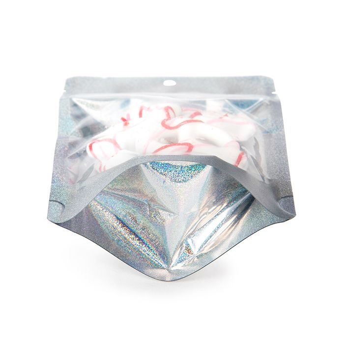 Stå upp påsar Transparant/Holografisk Glitter 10,2x6x15,2 cm Med upphängningshål (25 St) [ZBGHG2C]