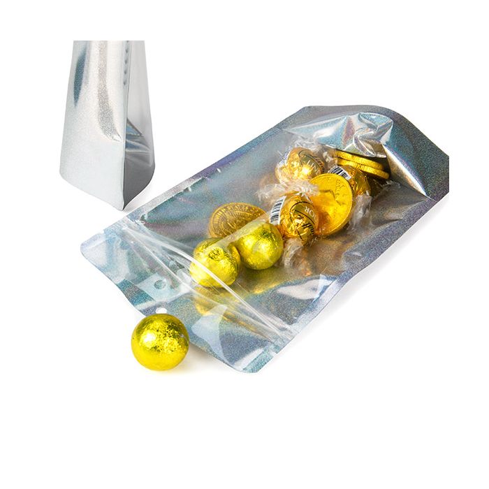 Stå upp påsar Transparant/Holografisk Glitter 13x7,9x20,6 cm Med upphängningshål (25 St) [ZBGHG3C]