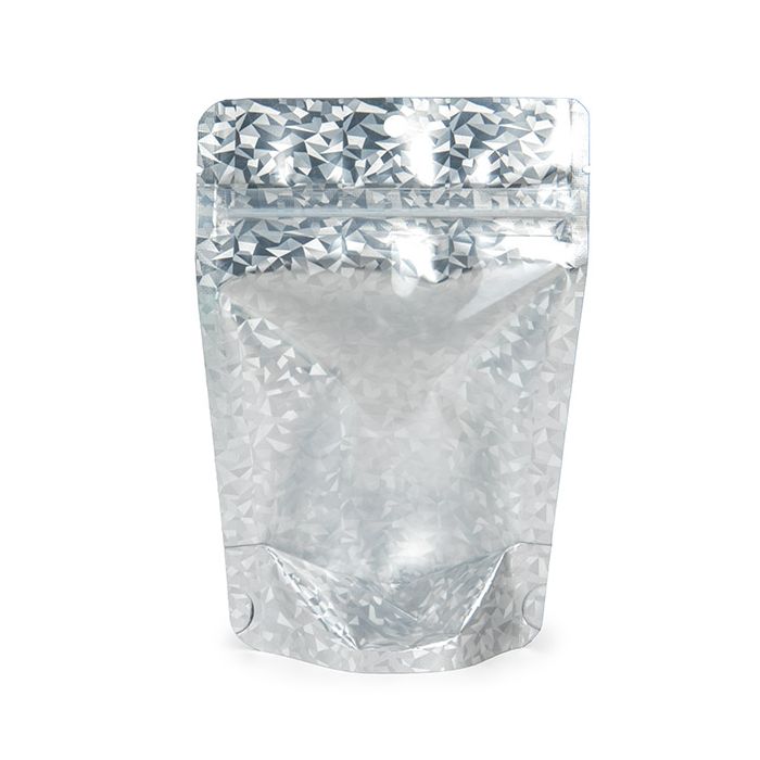 Stå upp påsar Transparant/Holografisk glass 10,2x6x15,2 cm Med upphängningshål (25 St) [ZBGHI2C]