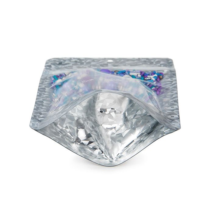 Stå upp påsar Transparant/Holografisk glass 10,2x6x15,2 cm Med upphängningshål (25 St) [ZBGHI2C]