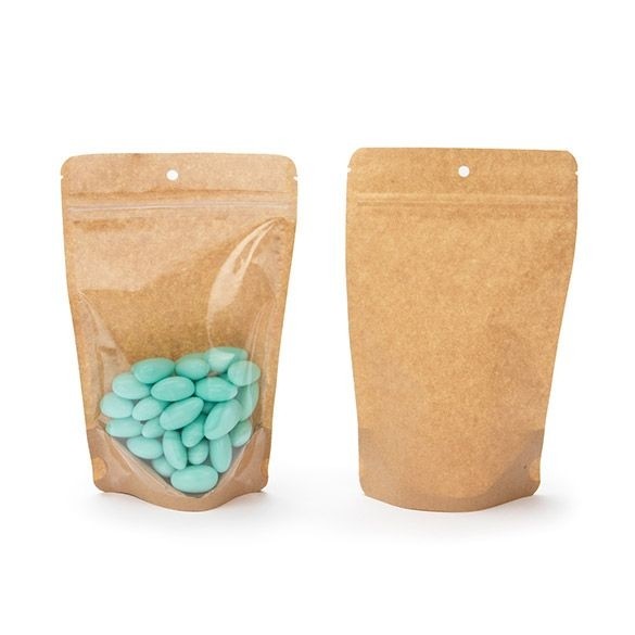 Stå upp påsar Transparent/Kraft 13x8x20.5cm | 113 gram med runt hängande hål (100 st) [ZBGKC3H]