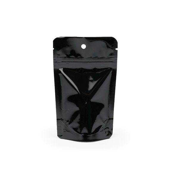 Stå upp påsar Black 10x6x15cm | 57 gram med runt hängande hål (100 st) [ZBGM2BH]