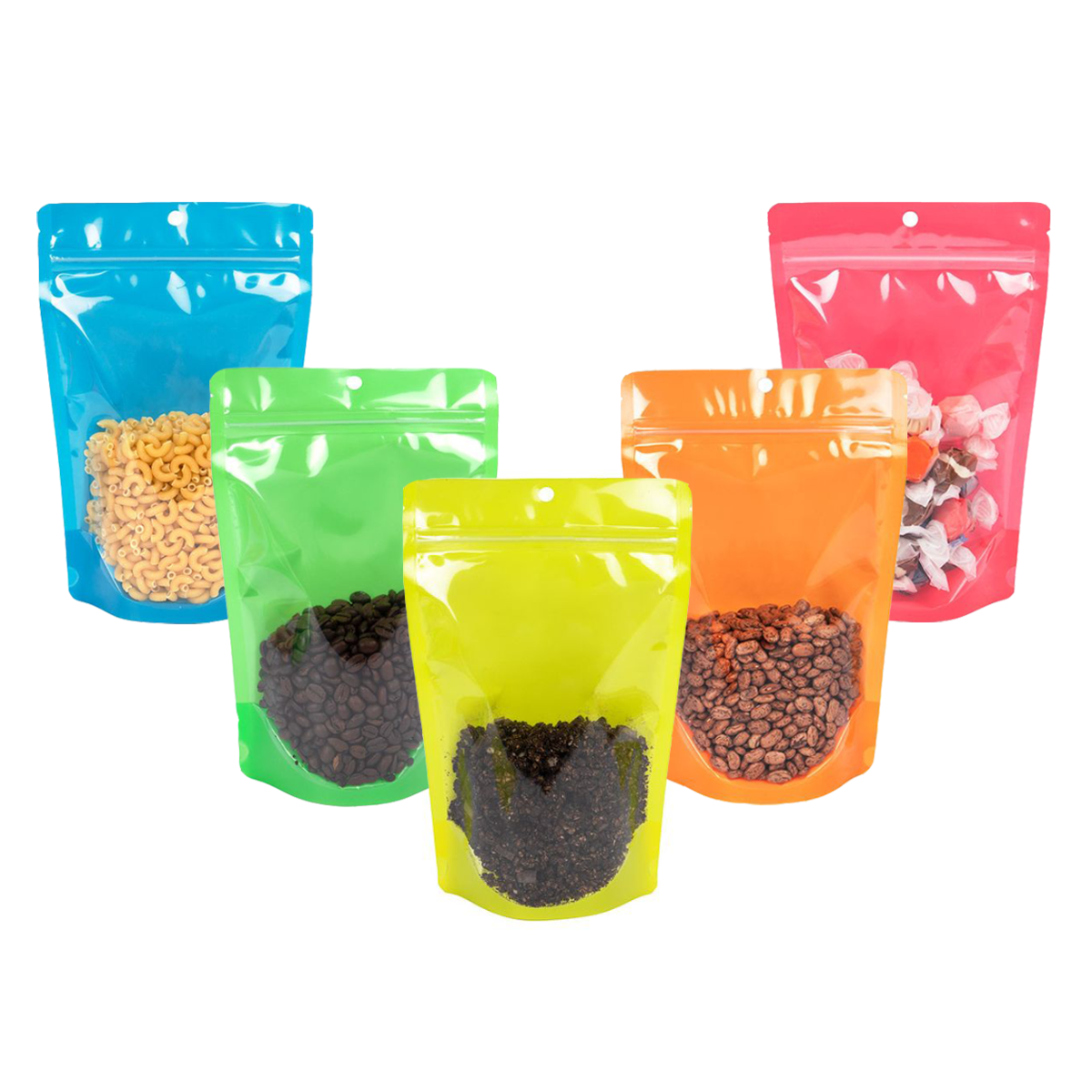 Stå upp påsar Transparent/Neon Green 10,2x6x15,2 cm (100 st) [ZBGN2GR]