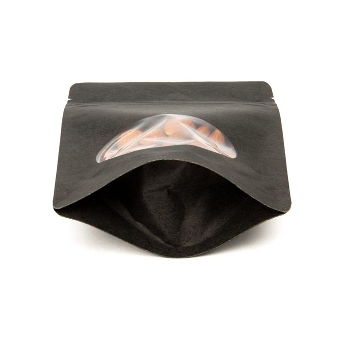 Stå upp påsar Kraft Svart med oval Fönster 10,2x6x15,2cm | 57 gram (100 st) [ZBGO2BK]