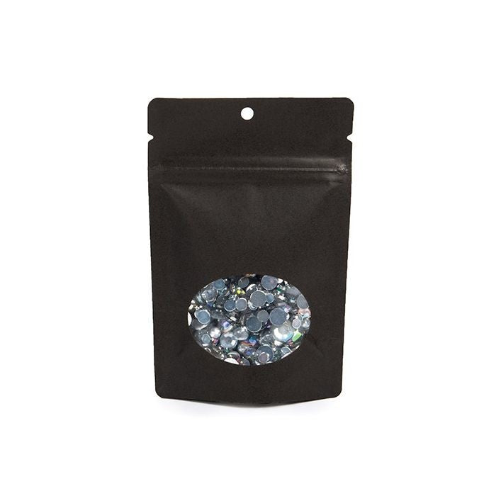 Stå upp påsar Kraft Svart med ovalt fönster 10.2x6x15.2cm | 57 gram med runt hängande hål (100 st) [ZBGO2BKH]