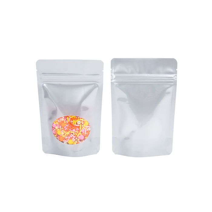 Stå upp påsar Silver med oval Fönster 10x6x15cm | 57 gram (100 st) [ZBGO2S]