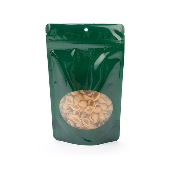 Stå upp påsar Grön med ovalt fönster 13x7x20.5cm med hängande hål | 113 gram (100 st) [ZBGO3HGH]