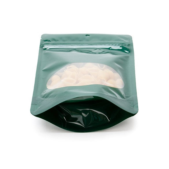 Stå upp påsar Grön med oval Fönster 13x7x20,5cm | 113 gram (100 st) [ZBGO3HG]