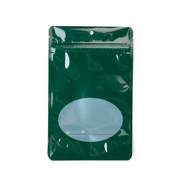 Stå upp påsar Grön med oval Fönster 13x7x20,5cm | 113 gram (100 st) [ZBGO3HG]