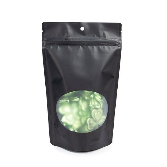 Stå upp påsar Matt Black med ovalt fönster 13x7x20.5cm | 113 gram Med hängande hål (100 st) [ZBGO3MBH]