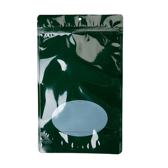 Stå upp påsar Grön med oval Fönster 17x9x28,5cm | 340 gram (100 st) [ZBGO4HG]